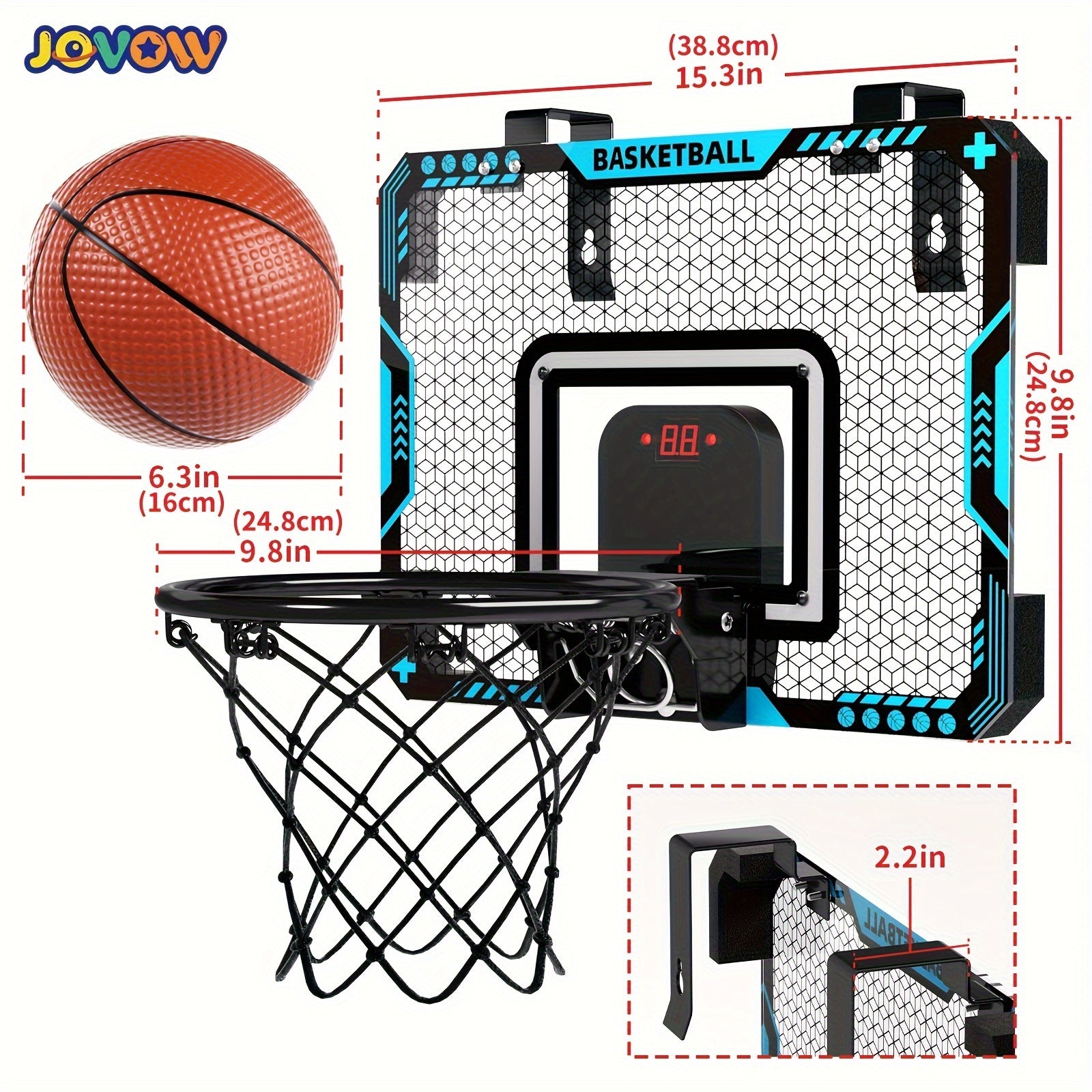 Jovow Basketball Stand Set, Door Basketball Hoop, Suitable for Indoor And Outdoor Play, Features LED Lights And an Electronic Scoreboard, Includes 4 Basketballs, Perfect for Birthday And Christmas Gifts