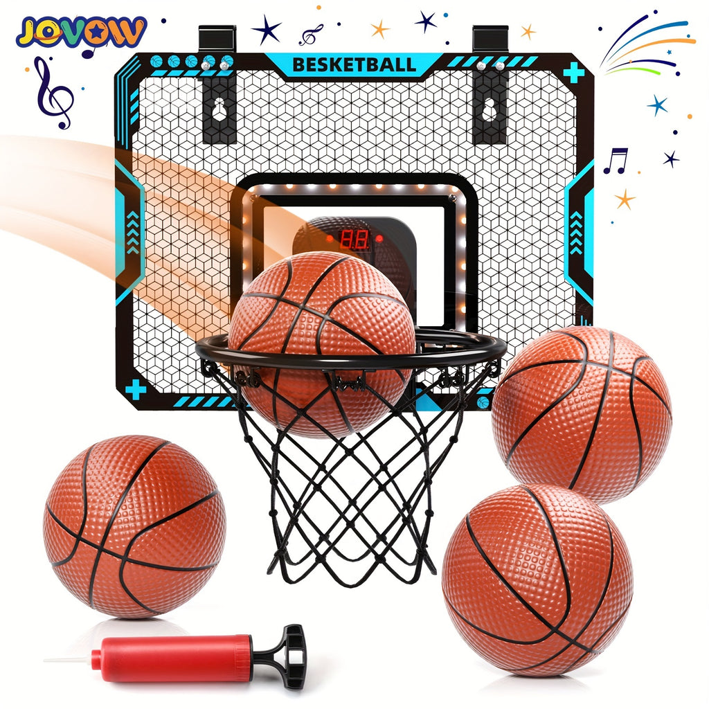 Jovow Basketball Stand Set, Door Basketball Hoop, Suitable for Indoor And Outdoor Play, Features LED Lights And an Electronic Scoreboard, Includes 4 Basketballs, Perfect for Birthday And Christmas Gifts