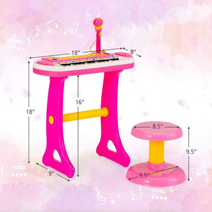 COSTWAY 31-Key Piano Keyboard Toy with Stool, Portable Electronic Music Instrument, Adjustable Microphone, Recording And Playback Features, Light Effects, Educational Gift for Kids Aged 3 And Up