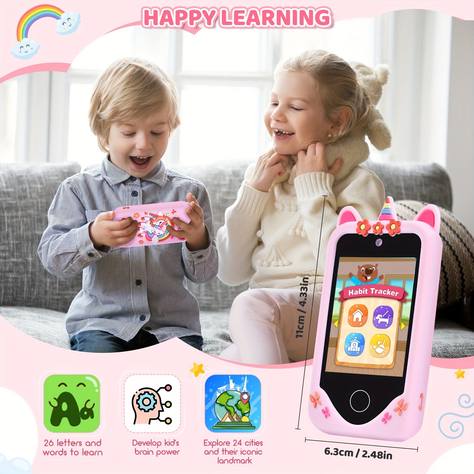 Kids Phone, Touch Screen High-Definition Dual Camera Toy Phone, with 32GB SD Card Travel Toy, Suitable for 3-10-Year-Old Girls' Birthdays And Christmas Gifts - Smartphone Toy