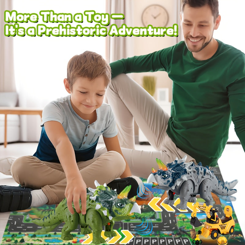 Toys for Children Featuring a Triceratops Dinosaur That Walks on Its Own, Lights Up, And Makes Roaring Sounds, Perfect for Halloween, Surprise Birthday Celebrations, And Christmas Gifts for Boys And Girls