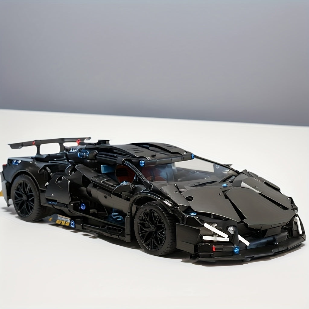 1288pcs Limited Edition Black Super Sports Car Building Block Set- Challenging Assembly Design, Equipped with Openable Hood and Trunk, Functional Headlights, and Realistic Engine- Suitable for Adults and Teenagers, Large Model Kit