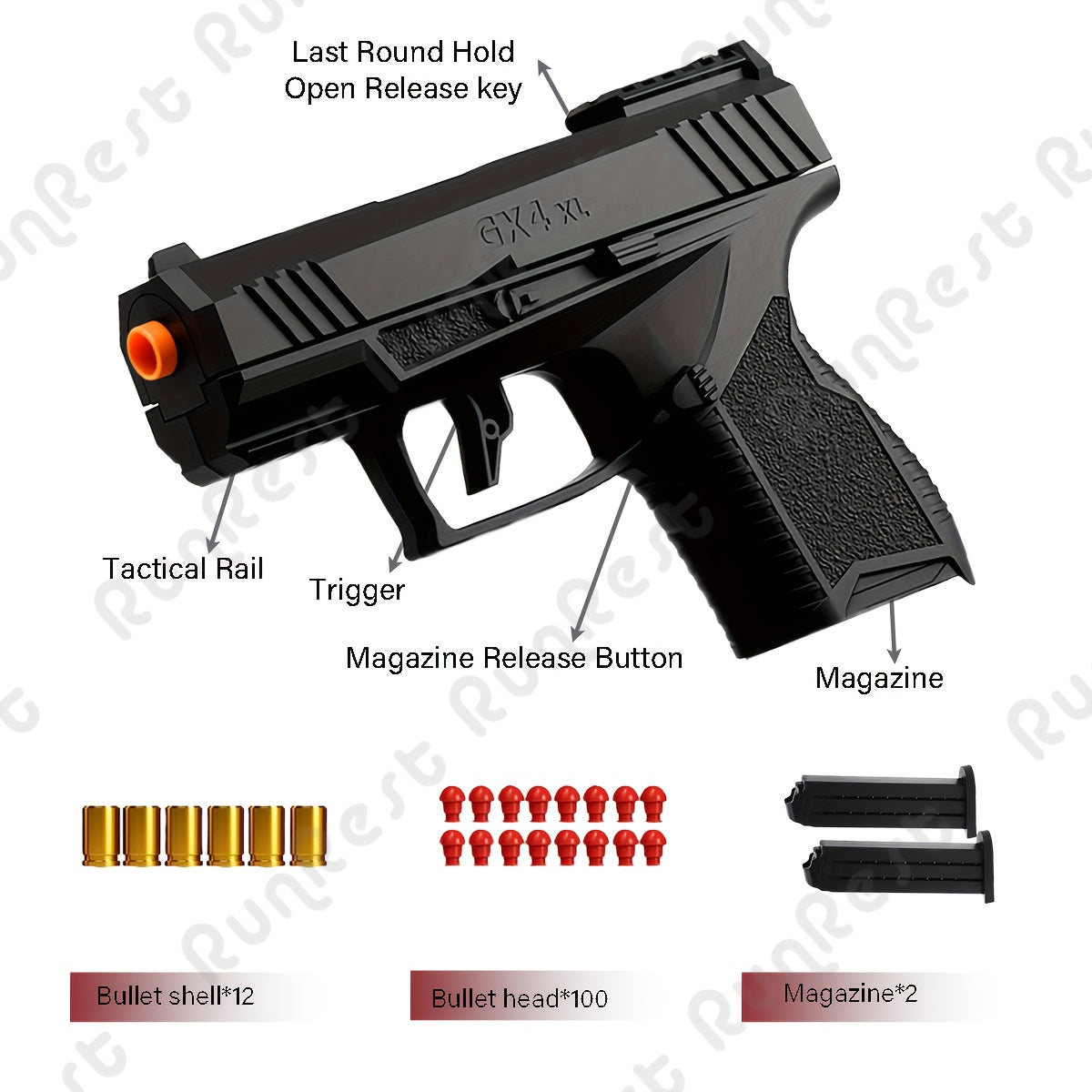 Soft Bullet Toy Guns, Soft Bullet Gun Toy ( 100 Bullets, 12 Shells, and 2 Magazines) Jumping Shell Automatic Rebound Decompression Can Be Empty Hanging Supply Clip, Educational Model Pistol Shooting
