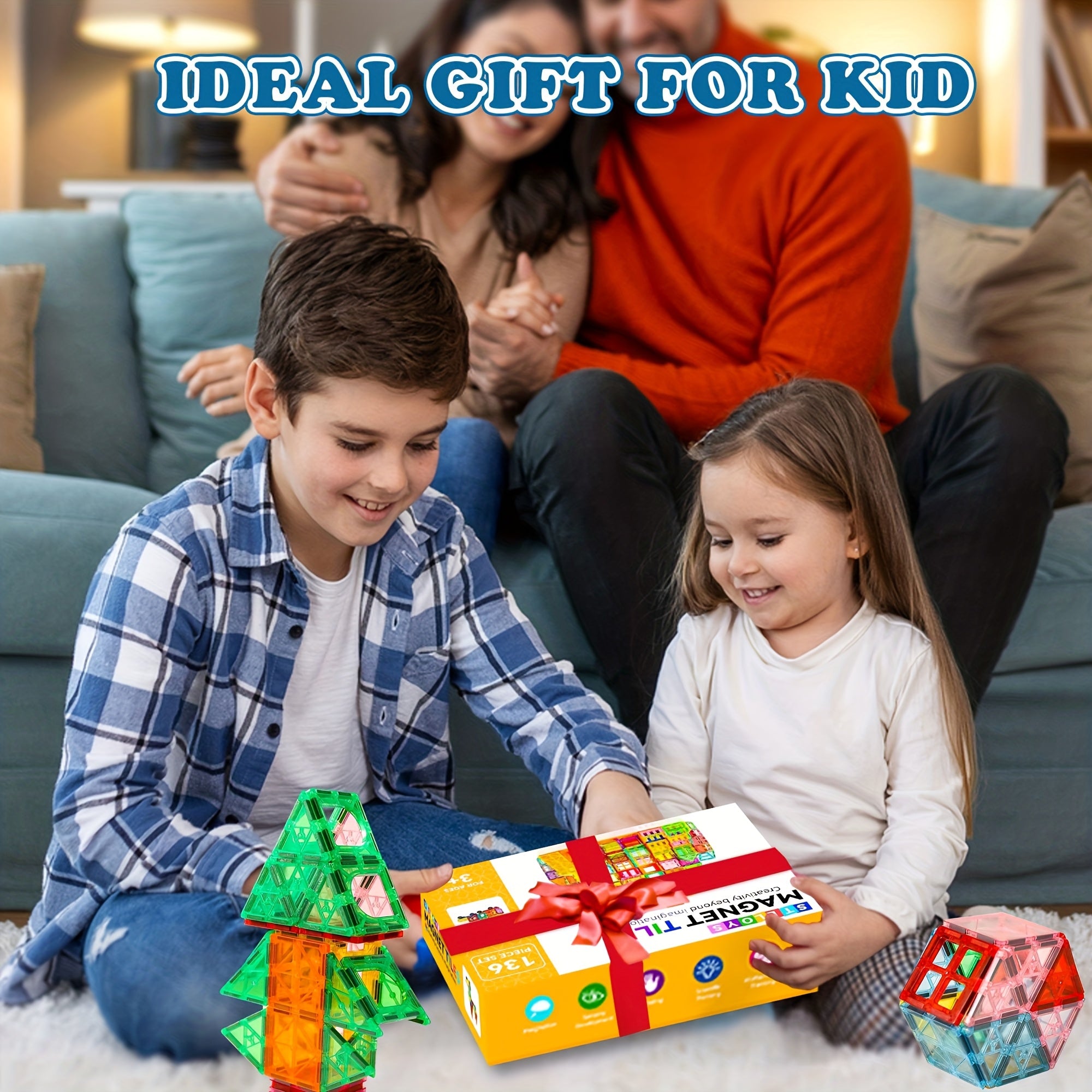 [Birthday Gifts] 80/106/136pcs Magnetic Tiles for Kids, Magnetic Building Blocks With 2 Cars, Magnet Tiles Construction Building Toys, STEM Sensory Toys Birthday Gifts Toys for Kids Boys Girls 3 4 5 6 7 8 9+ Year