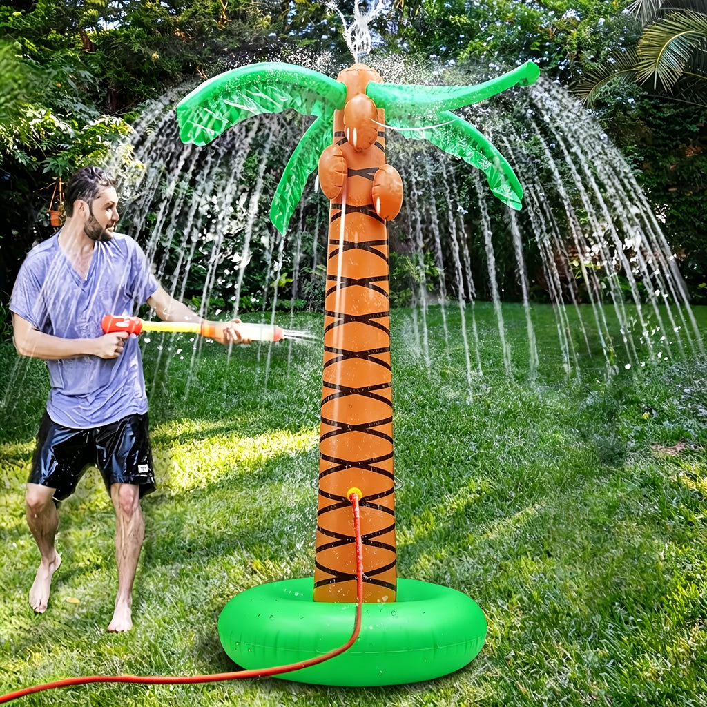 Summer Toys, 61" Inflatable Palm Tree Backyard Sprinkler, Spray Water Pool Inflatable Sprinkler for Yard Outdoor Hawaiian Party Coconut Tree for Lawn Sprinkler for Backyard Beach Games, Beach Toys, Pool Toys for Kids, Pool Party, Water-Spraying Toys