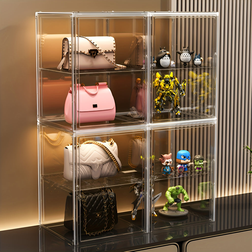 1/2pcs XL Clear Stackable Acrylic Storage Bins with Magnetic Lid, Dustproof Large Showcase for Helmet, Figures Collectibles, Shoe, Book, Bag Organizer Cosmetic Display Cases