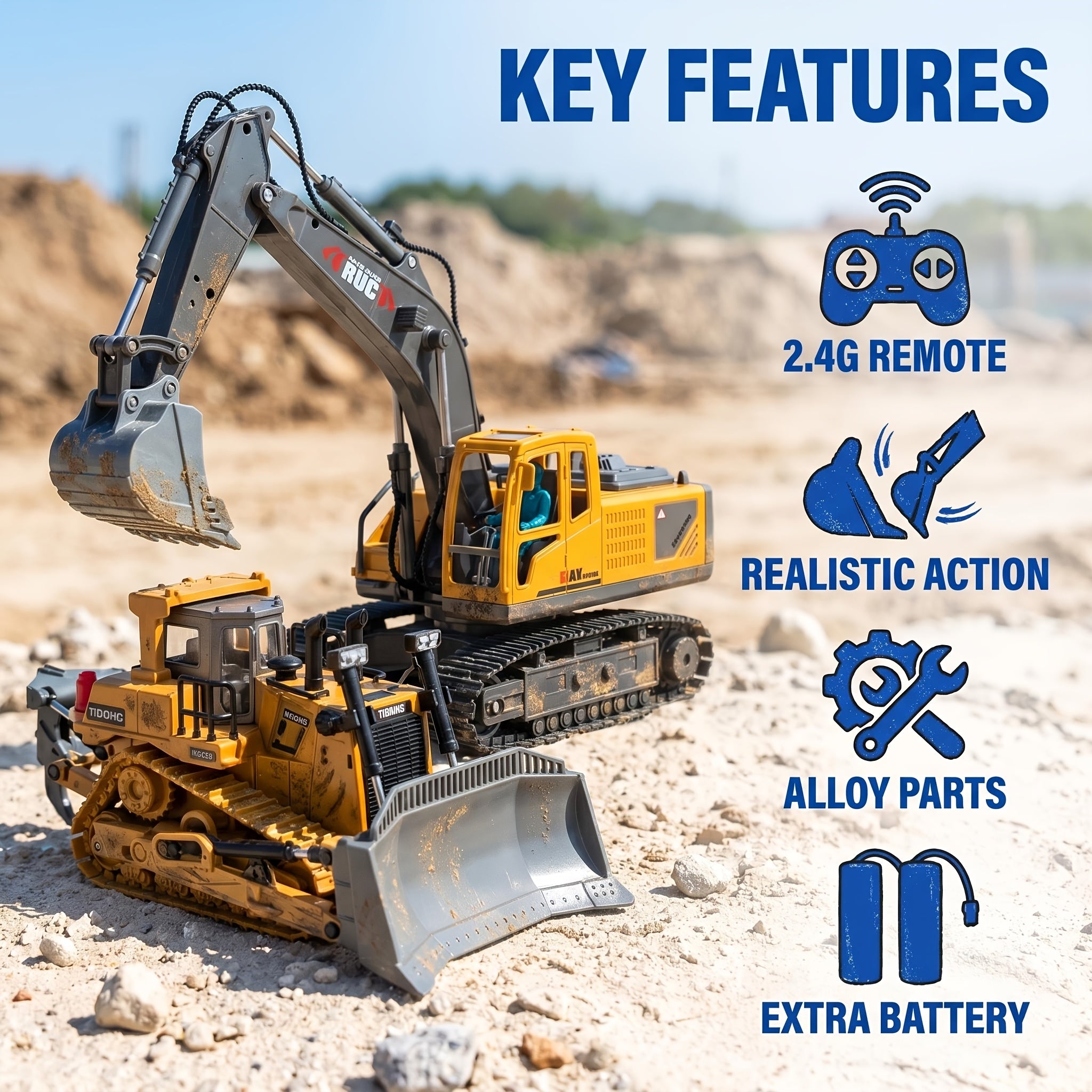 [Remote Control Toy Car] 4pcs/ 3pcs/ 2pcs Remote Control Engineering Vehicle Set, 2.4G 1:24 & 1:64 High-Tech 11-Channel RC Excavator, Dump Truck & Bulldozer Alloy Plastic Construction Toy Car Kit
