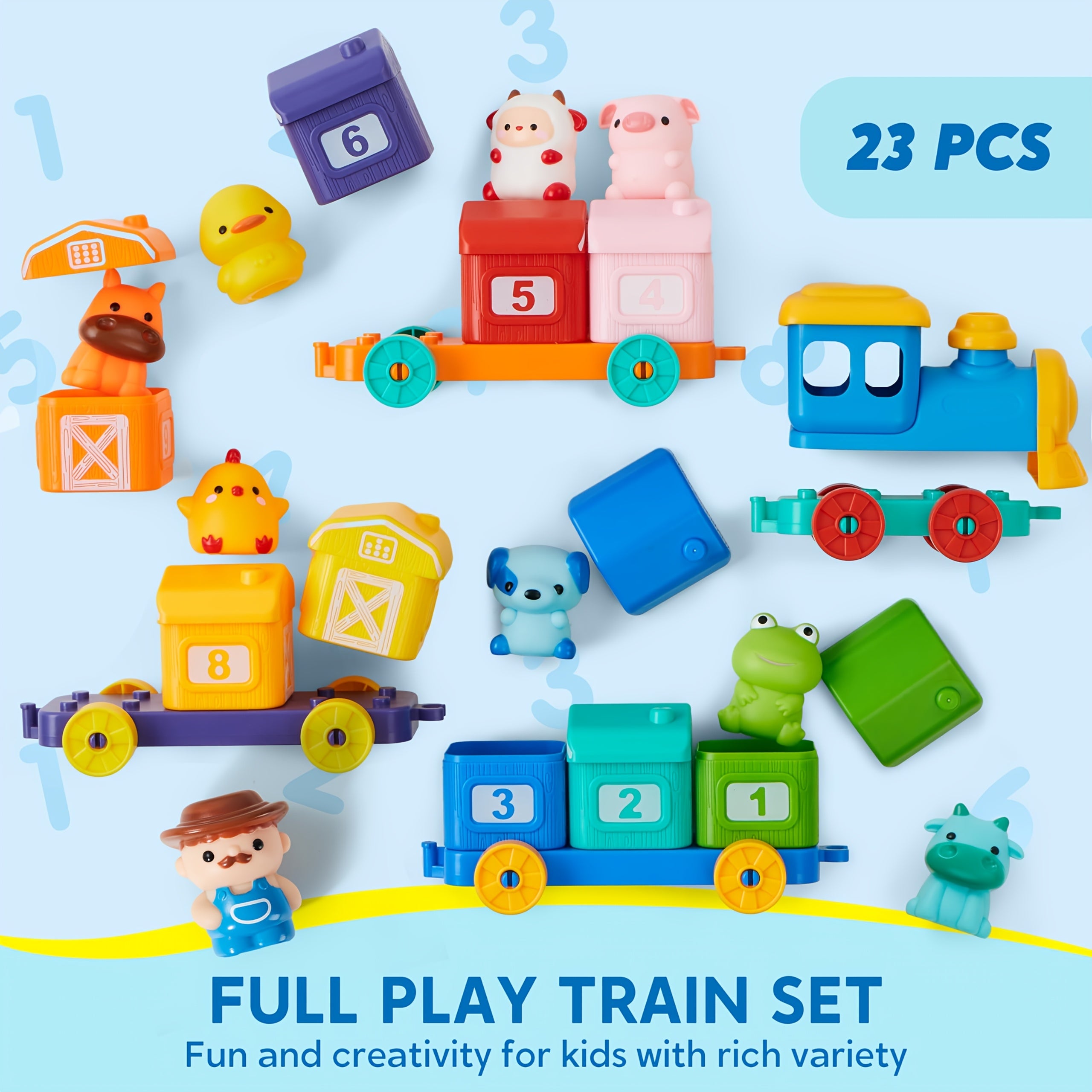 Farm Number Train Learning Toy For Toddlers, Counting, Matching And Sorting Learning Farm Train Including 9 Farm Animals And 1 Farmer, Christmas Birthday Gift For Baby Boys And Girls Age 1+