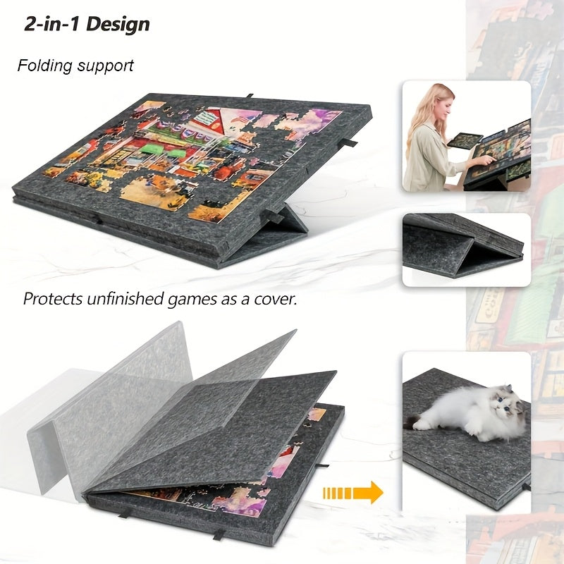 1000pcs Large Puzzle Board, 6-Drawer Classification System with Tile Storage, Foldable Jigsaw Table with Built-In Stand & Protective Cover, Portable Puzzle Organizer for Adults