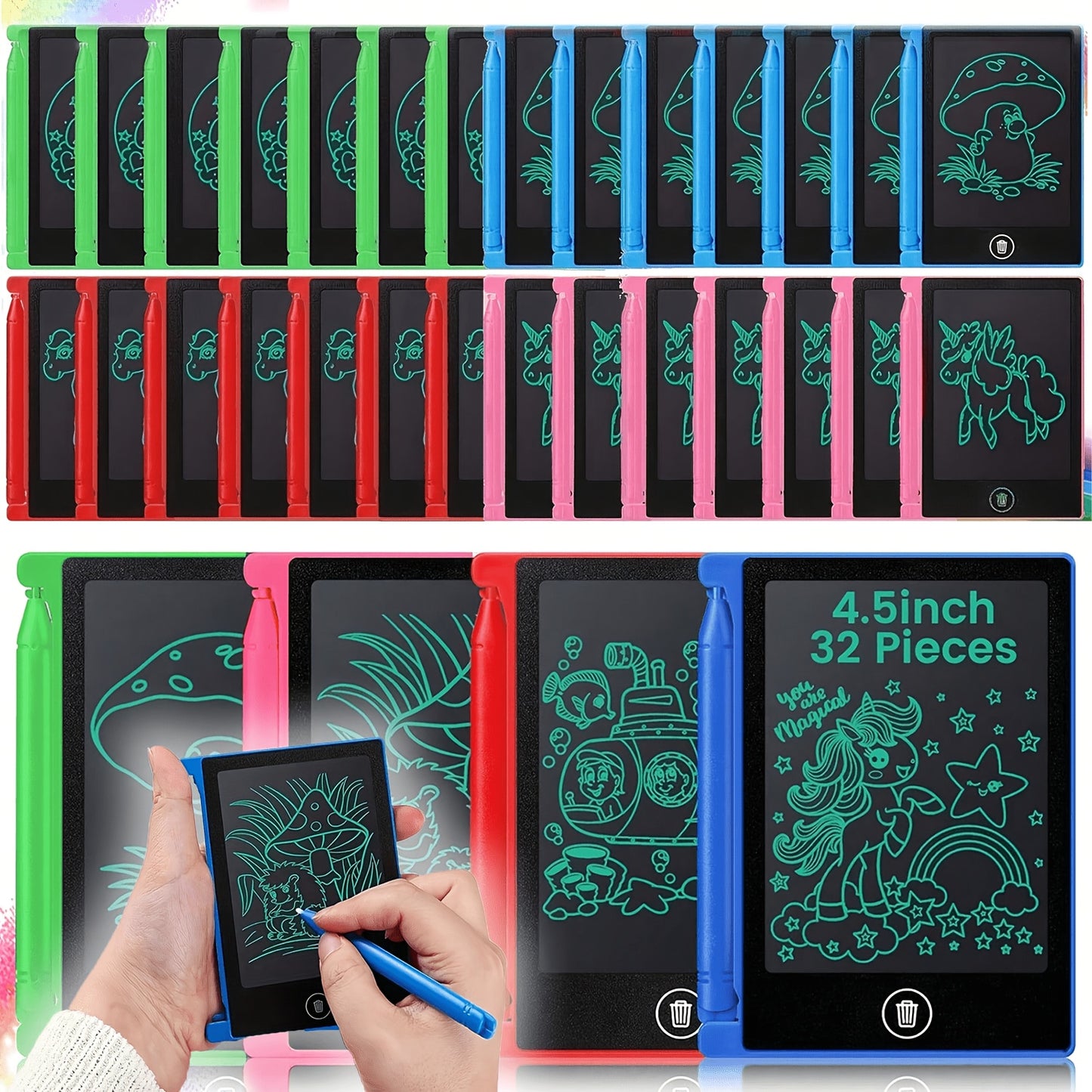 32pcs 4.5inch LCD Writing Board, Education Doodle Board Screen Drawing Pad Erasable Painting Pads Birthday Gifts Valentine's Day Stationery Easter Gifts for The Start Of School Season