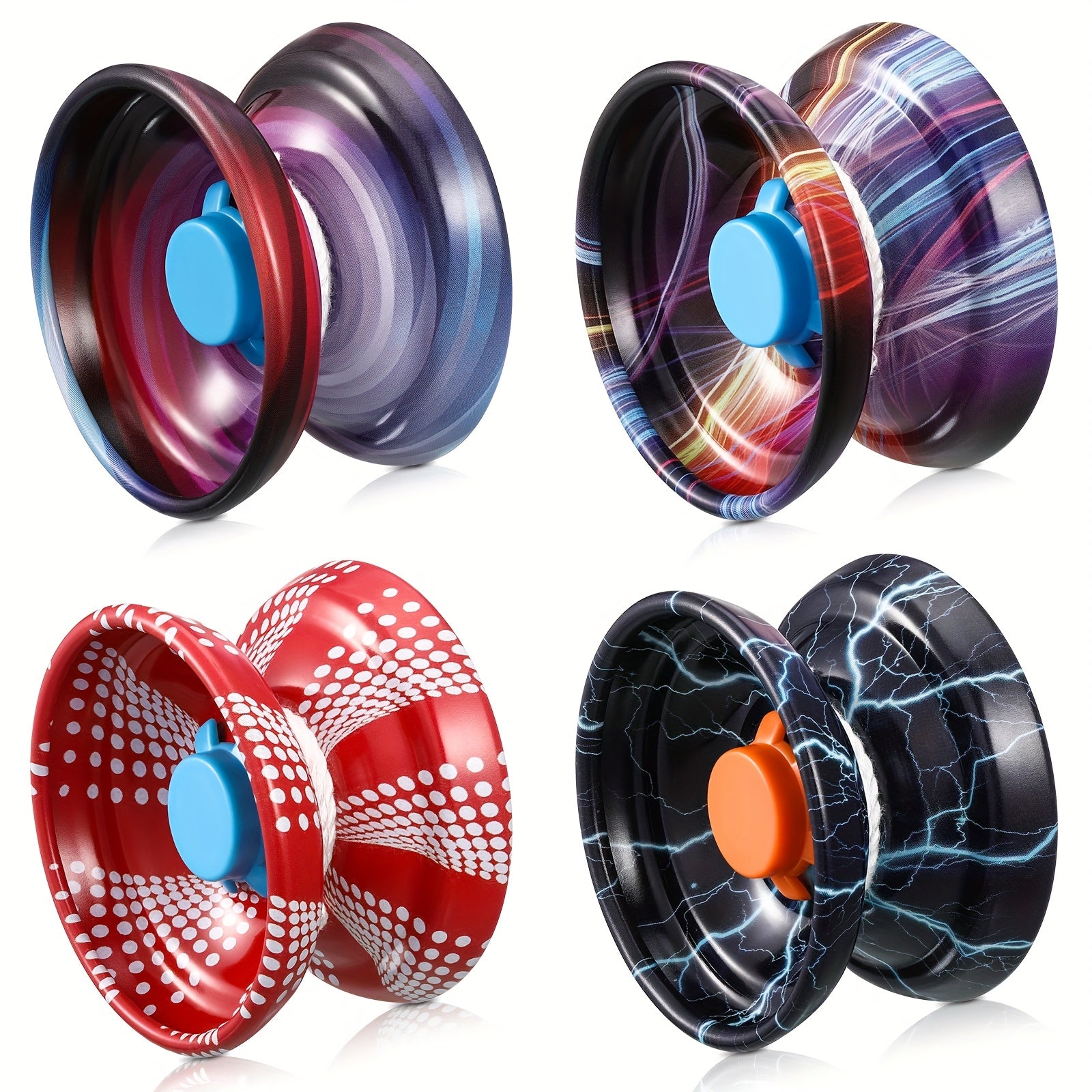 [4pcs Yoyo Ball] 4pcs Yoyo Alloy Responsive Ball, Metal Yoyo String Trick Ball for Beginners, Boys, Adult Players Auto Return Technology Ball (Multi Style)