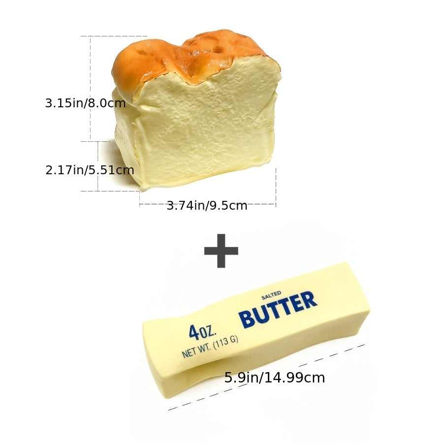 [Bread And Butter Set] 2pcs Slow-Rebound Bread And Butter Set - Custard Bread And Butter Stick, Soft As Real Bread Squeeze Toys, Non-Toxic Desk Decor with Creamy Scent, Cute And Squishy for Anxiety Relief