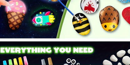Children's Art & Craft Puzzle Creative Handicraft DAY Graffiti Painting Set Toy, Glow-in-the-Dark Stone Painting Set, Outdoor Activity Gift for Boys And Girls Birthday Parties