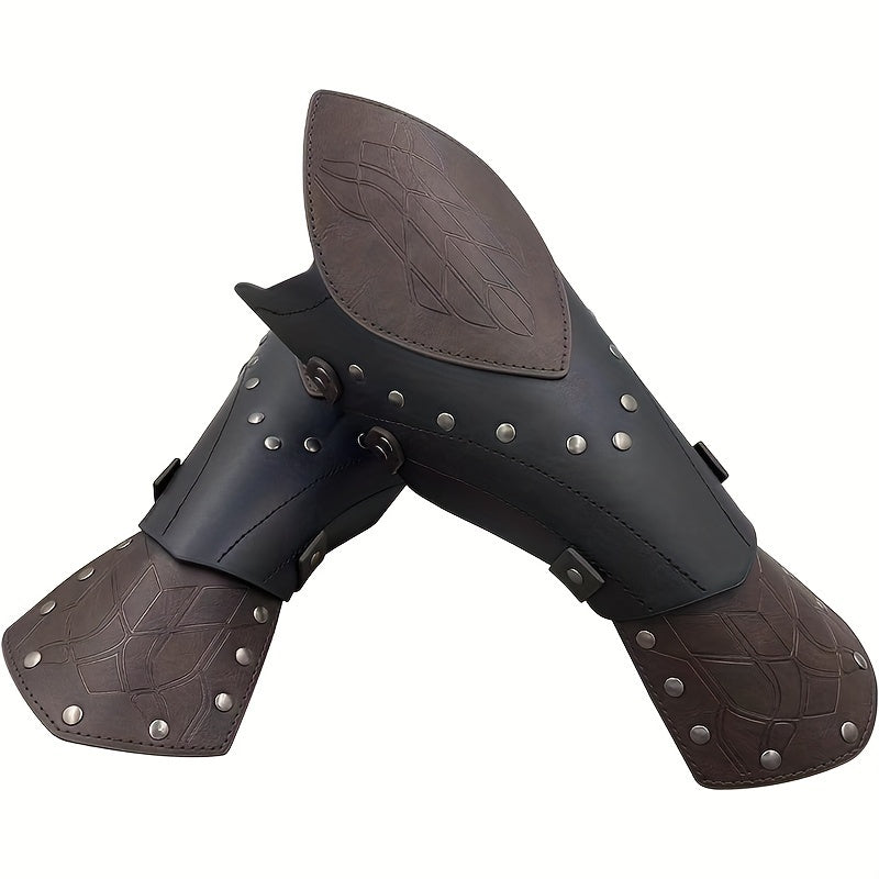 Two-Pack Medieval Embossed Artificial Leather Elf Arm Guards, Fantasy Role-Playing Buckle Armor, Halloween Knight  Gloves