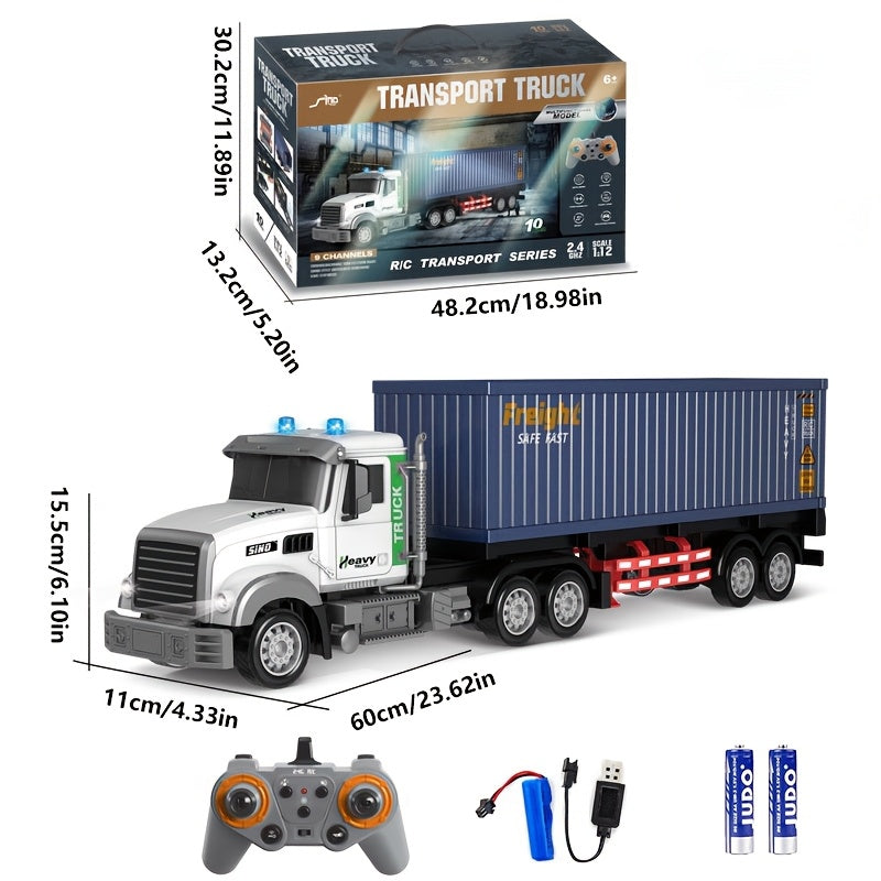 Remote Control Transportation Container Trailer, 1:24 Simulation Container Truck Toys, Construction Truck Toys - Can Load Cargo, with Battery, Birthday Gift for Boys And Girls Above 6 Years Old