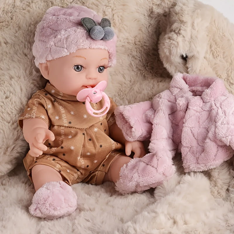 12-Inch Pink Reborn Youngsters Doll with Fluffy Bunny Ears - Soft PVC, Realistic Comfort Toy, Perfect Birthday Gift and Playmate for Boys and Girls Over Three Years Old