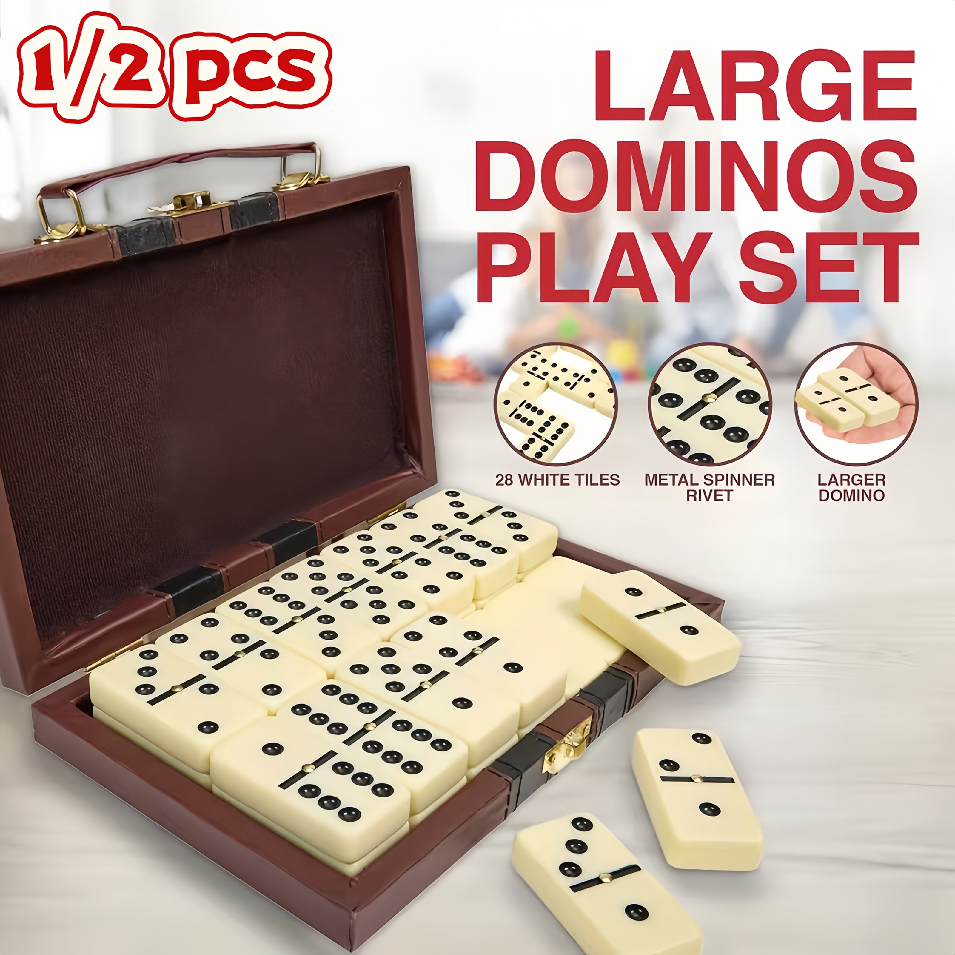1/2pcs Classic Black Domino Set with 28 Classic Black Dominos, with Case Perfect Holiday Present for Family & Friends, Portable Design for Family And Party Games | Elegant Packaging with Premium Graphics, Ideal for Thanksgiving, Halloween, Christmas