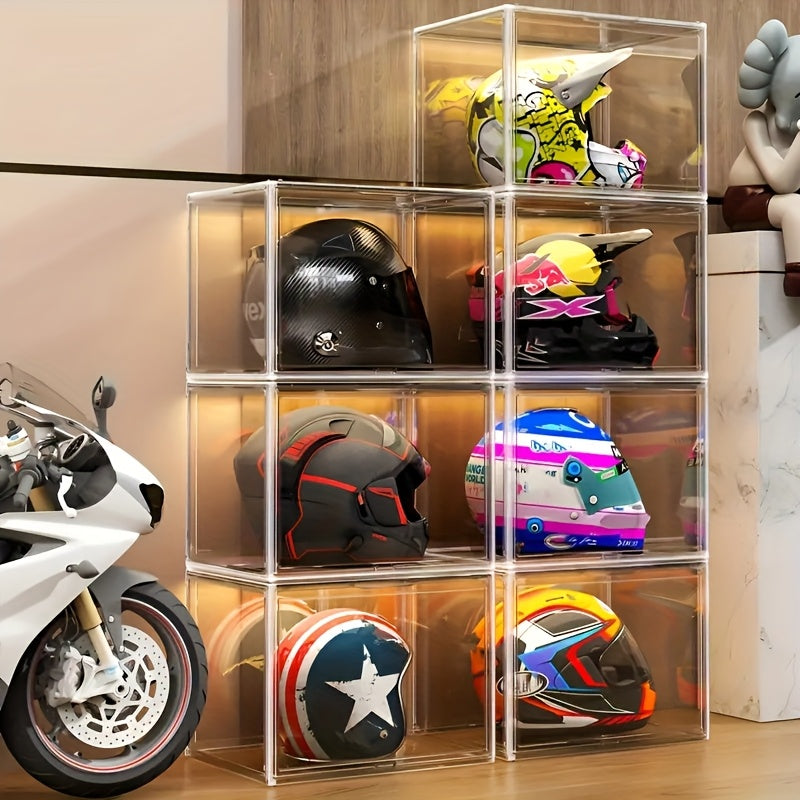 1/2pcs XL Clear Stackable Acrylic Storage Bins with Magnetic Lid, Dustproof Large Showcase for Helmet, Figures Collectibles, Shoe, Book, Bag Organizer Cosmetic Display Cases