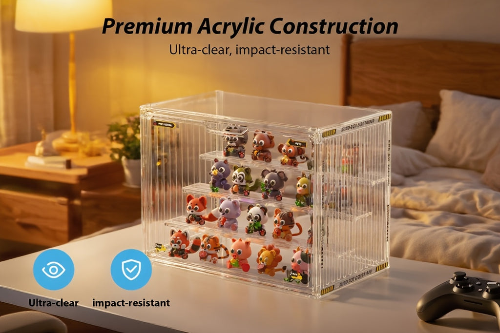 4-Tier Transparent Figure Display Box - Collector'S Acrylic Clear Protective Case, Magnetic Design for Desktop Placement, Figure Organizer, Large Size Box, Free Combination, Ideal for Doll Collections