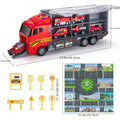 Toy Fire Truck Set Including a Play Mat, Carrier Truck Toys Designed for Children, a Die-Cast Metal Car Collection, Perfect As a Christmas Or Birthday Gift for Boys And Girls Aged 3 to 6 Years And Older