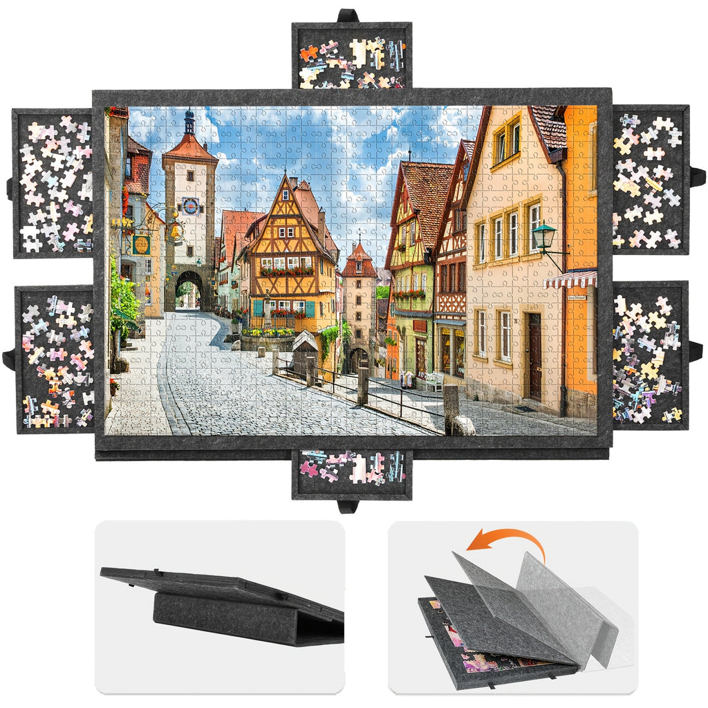 Foldable Puzzle Board Felt Mat, Suitable for Up to 1000pcs, Comes with 6 Drawers