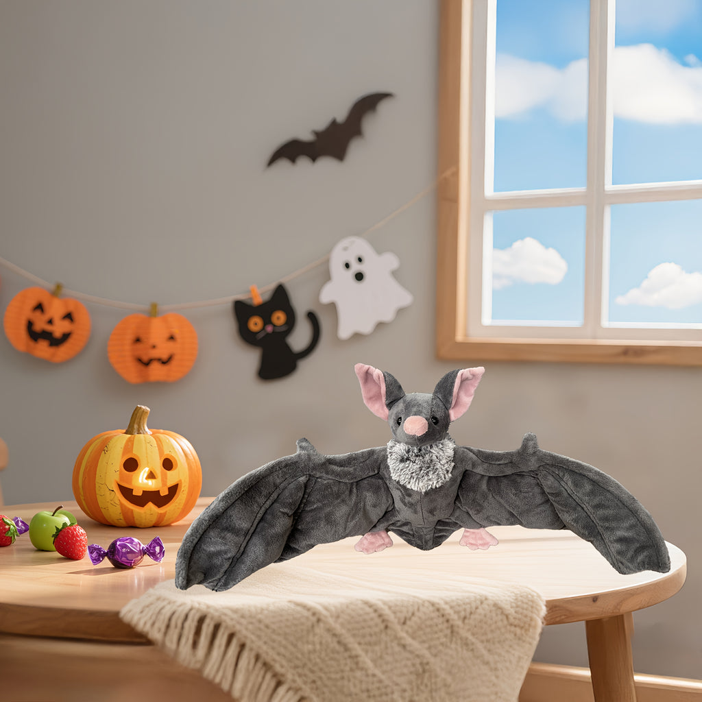Adorable Grey Bat Plush - 23" Wingspan Soft Stuffed Animal, Halloween Party Decor for Home Bedroom Car, Cute Spooky Gift for Animal Lovers