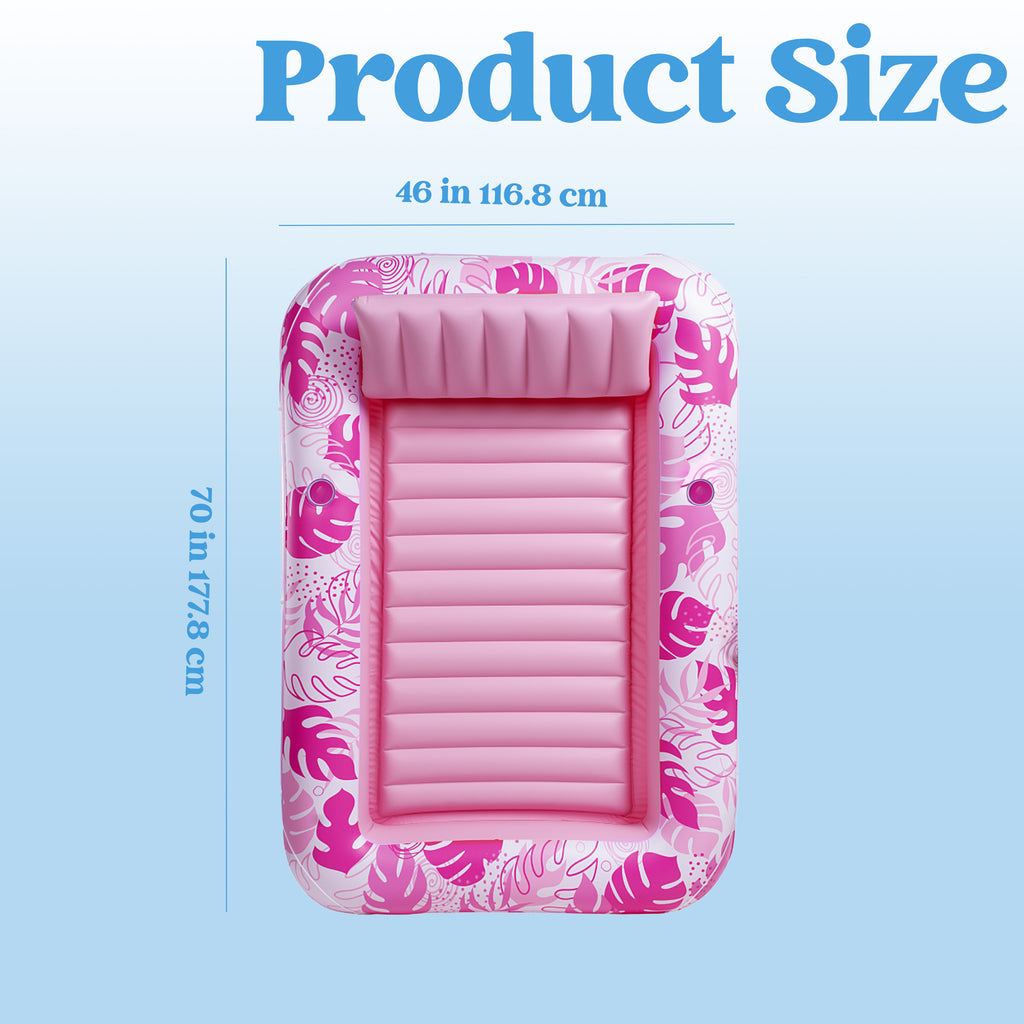 SYNCFUN Inflatable Tanning Pool Lounger Float, Extra Large Pool Floats Adult with Pillow, 4 in 1 Suntan Tub Raft Floatie, Sunbathing Bed Lounge Blow Up Ball Pit Party Gifts, Hot Pink