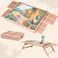 Folding Puzzle Table, 29.9 "x 22" Wooden Table (with 4 Area Drawers), Portable Puzzle Starter Board for Puzzle Storage And Sorting -1000pcs Easter Gift