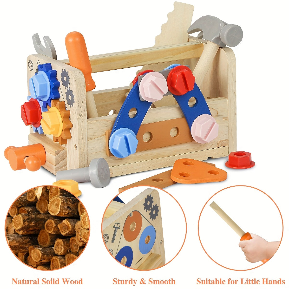 39pcs Wooden Tool Set for Children, Including a Toolbox And Vest, Designed for STEM Learning And Pretend Play in Construction. This Hands-On Activity Toy Is Ideal for Preschoolers And Makes a Great Birthday Gift for Young Boys And Girls