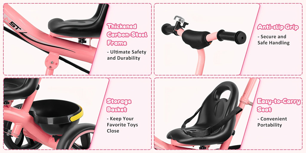 Tricycles For 18 - 60 Months, Toddler Bike, Birthday Gift And Toy For Boys And Girls, Toddler Tricycle With Parent Push Handle, Trike With Backrest And Safety Belt, Pink, For Day