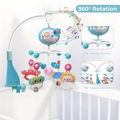 Baby Musical Mobile Crib with Music And Lights, Projection, Take-Along Rattle And Music Box for Babies Boy Girl Toddler Sleep