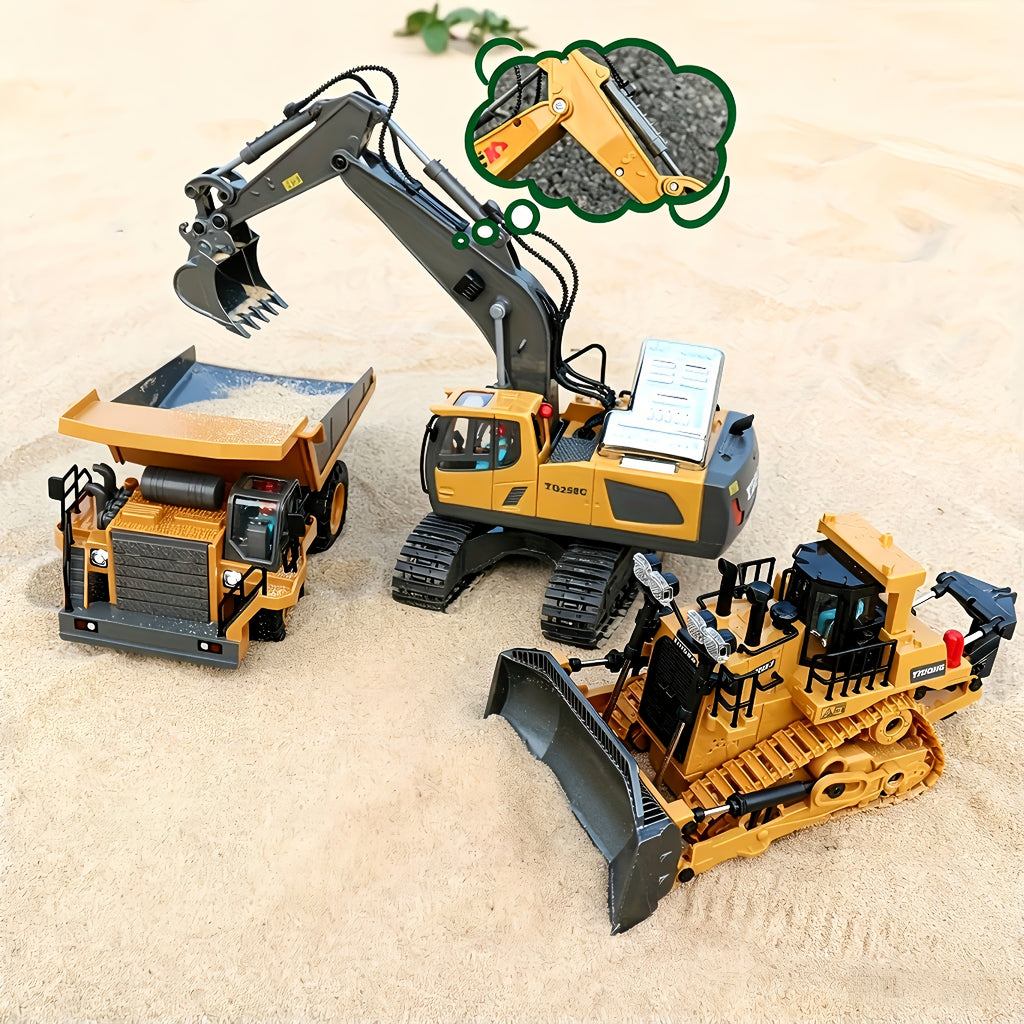 2pcs/3pcs/4pcs Set Remote Control Engineering Vehicle Set, 2.4G High-tech 11-channel Remote Control Excavator Dump Truck Bulldozer Alloy Plastic Engineering Vehicle Remote Control Construction Toy Car Set