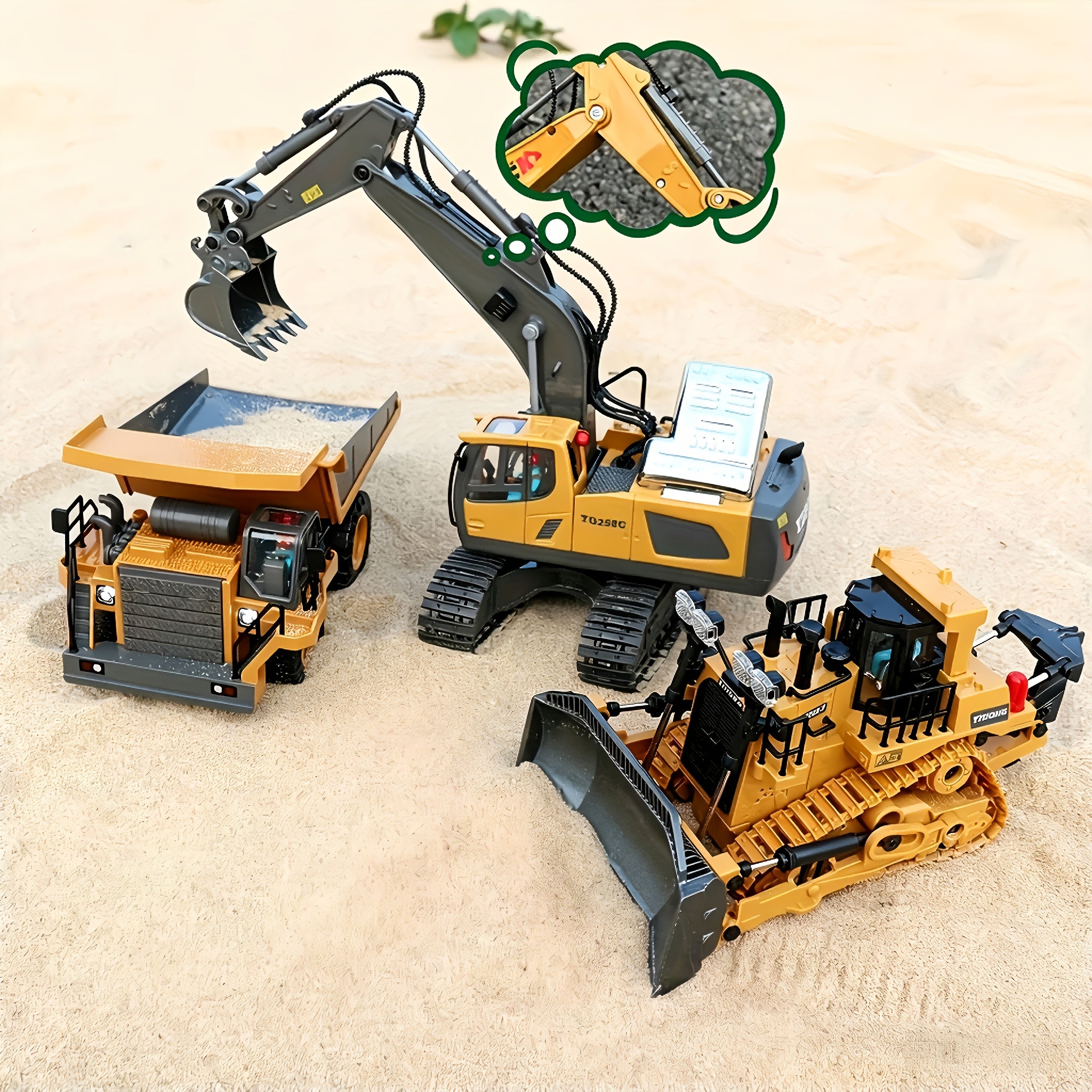 2pcs/3pcs/4pcs Set Remote Control Engineering Vehicle Set, 2.4G High-tech 11-channel Remote Control Excavator Dump Truck Bulldozer Alloy Plastic Engineering Vehicle Remote Control Construction Toy Car Set