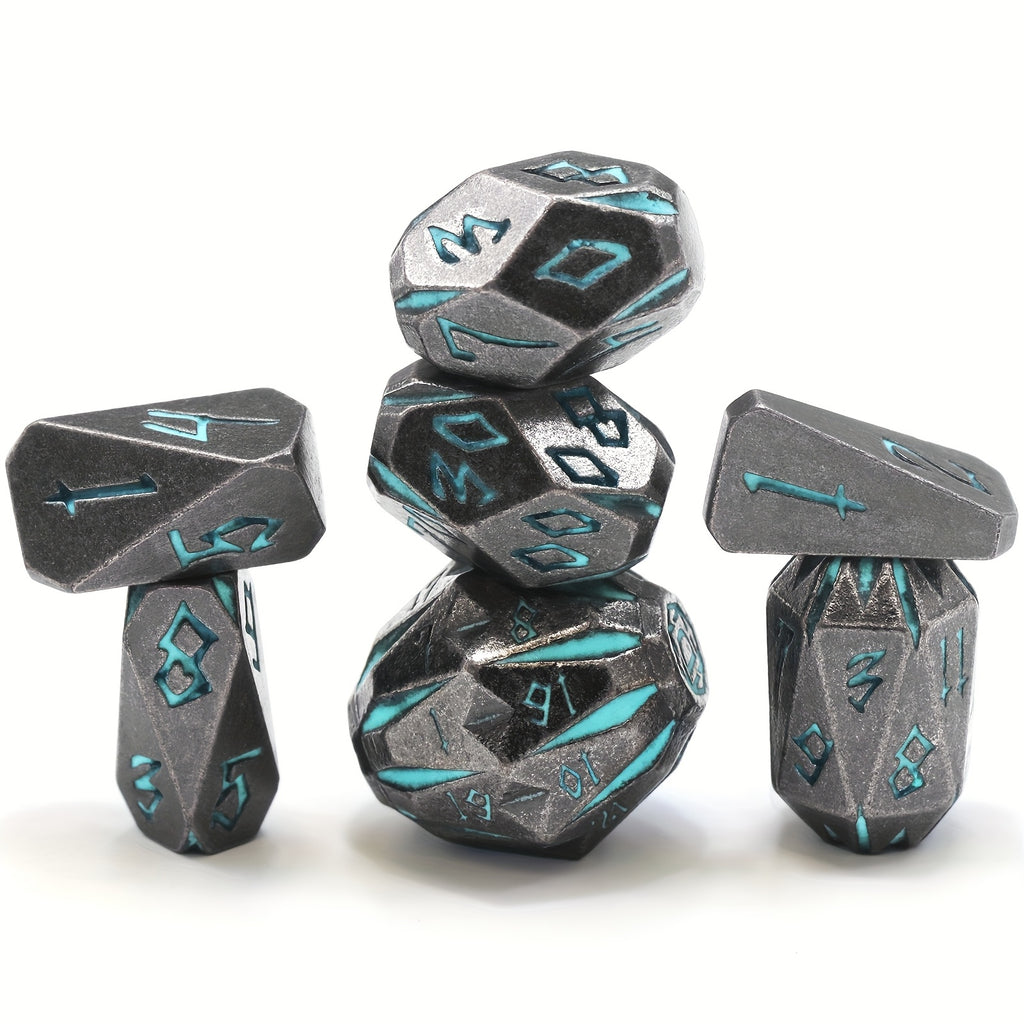 Premium Metal DND Dice Set 7pcs Stonehenge Themed Polyhedral Dice with Box, Ideal Christmas Thanksgiving Valentines Day Gifts(Blue)