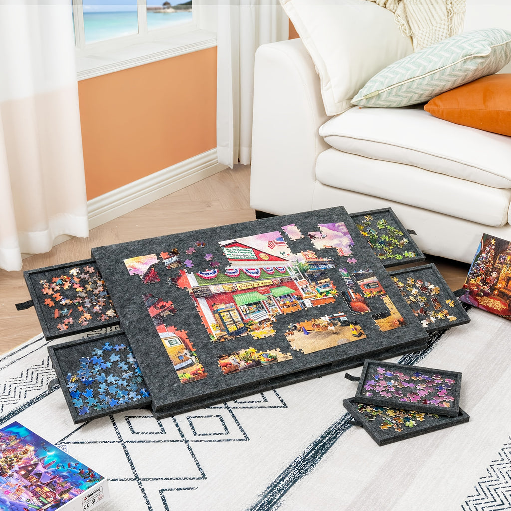Foldable Puzzle Board Felt Mat, Suitable for Up to 1000pcs, Comes with 6 Drawers