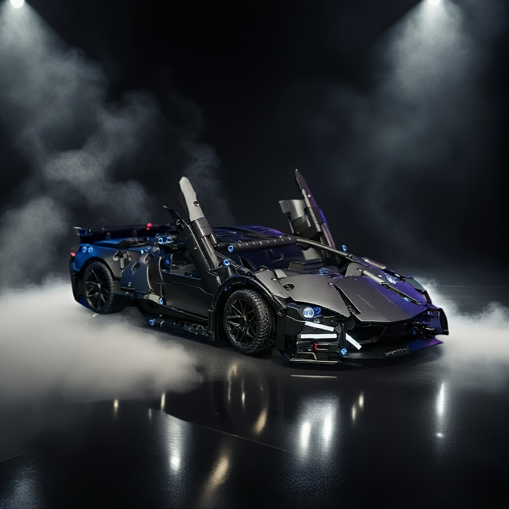 1288pcs Limited Edition Black Super Sports Car Building Block Set- Challenging Assembly Design, Equipped with Openable Hood and Trunk, Functional Headlights, and Realistic Engine- Suitable for Adults and Teenagers, Large Model Kit