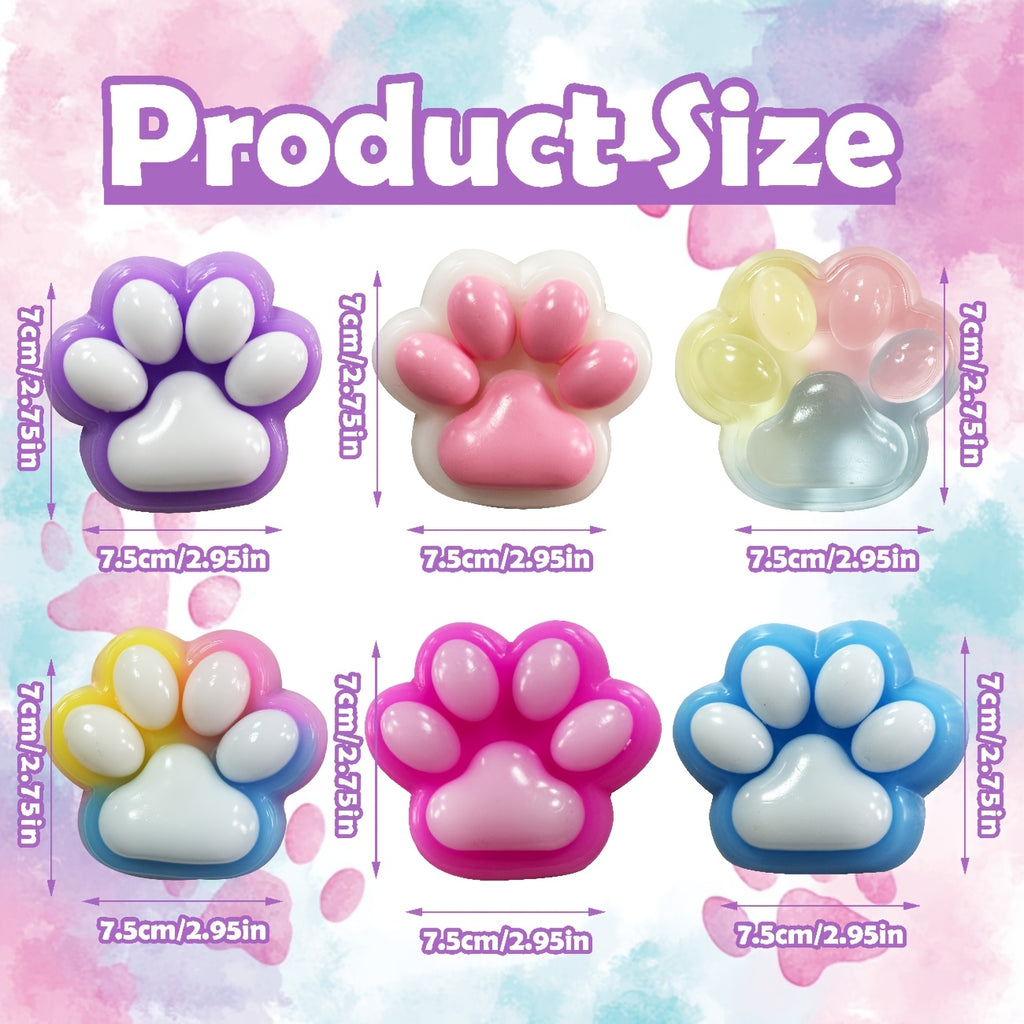 6pcs Colourful Taba Squishy Paw Sticky Squeeze Cat Paw, Handmade Soft Sticky Toys, Cute Fufu Squishy Fidget Toys for Kids Adults(1 Blue&Purple&Pink&White And 2 Colorful Paws)Multi-Item Party Favor Packs for Christmas Easter Halloween Valentine's Day