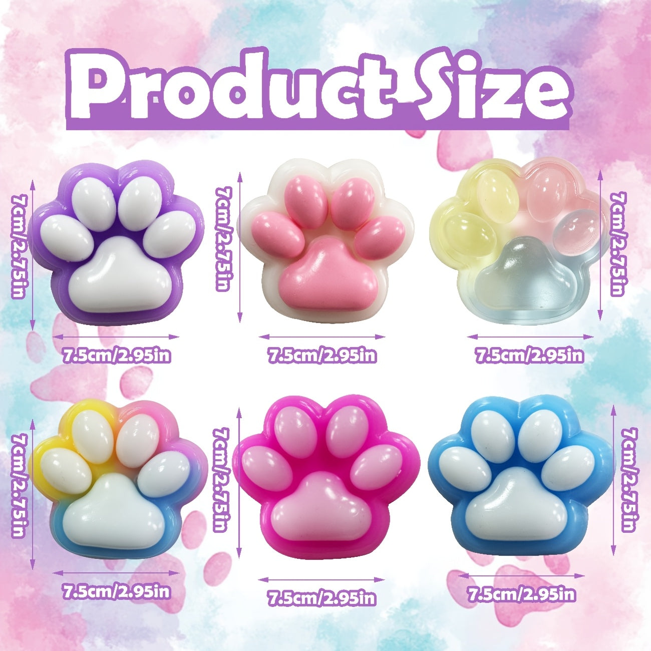 6pcs Colourful Taba Squishy Paw Sticky Squeeze Cat Paw, Handmade Soft Sticky Toys, Cute Fufu Squishy Fidget Toys for Kids Adults(1 Blue&Purple&Pink&White And 2 Colorful Paws)Multi-Item Party Favor Packs for Christmas Easter Halloween Valentine's Day