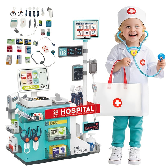 A Set Of 49 Doctor Game Toys, Role-playing Medical Station And Cashier Entertainment Toys, Interactive Game Toys For Boys And Girls Pretending To Be Little Doctors/nurses/cashiers, Parent-child Interaction, To Enhance Medical Cognition