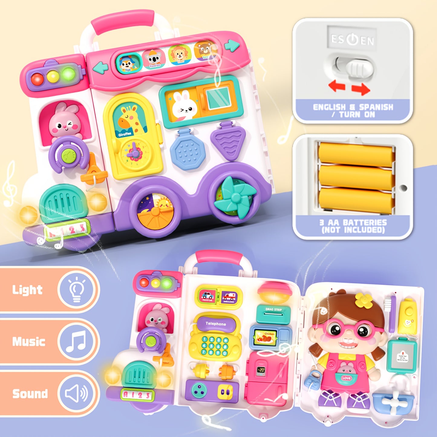 Toddler Toys for 18months Baby Toys, Musical Baby Busy Board, Early Educational Toy for Toddlers, Motor Skills Developmental Toy for 18months, Birthday Gift for Baby
