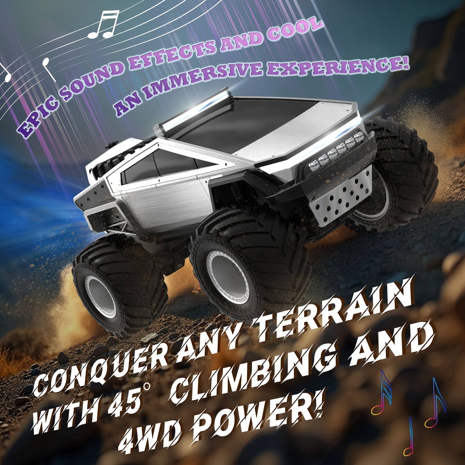 [Remote Control Off-Road] RC Monster Truck Toy 2.4GHz 4WD All Terrain RC Monster Truck Toy, 1:12 Remote Control Car, Realistic Sound Effects, Remote Control Off-Road Vehicle with Ergonomic Grip, Remote Control Off-Road Vehicle with LED Lights, Music, Exce