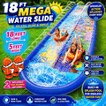 Kids Dual Splash Water Slide, 18FT Lawn Sprinkler Slide with Splash Pad, 2 Inflatable Body Boards, Reinforced PVC & Sea Life Design