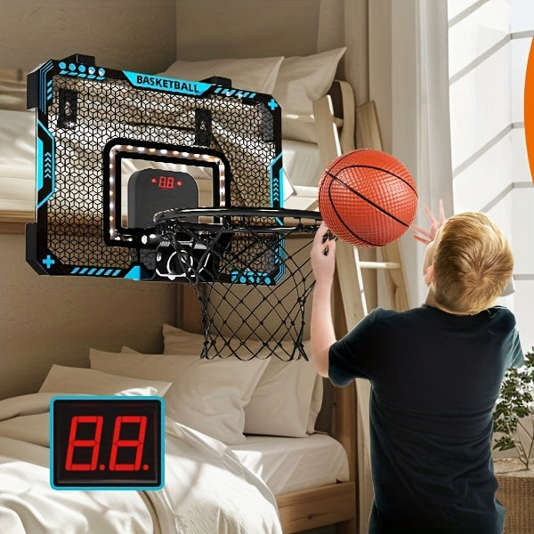 Jovow Basketball Stand Set, Door Basketball Hoop, Suitable for Indoor And Outdoor Play, Features LED Lights And an Electronic Scoreboard, Includes 4 Basketballs, Perfect for Birthday And Christmas Gifts