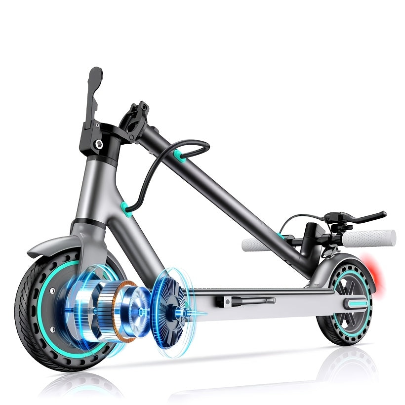 [Foldable Electric Scooter] Long-Range Adult Electric Scooter with a Powerful 350W Motor, Top Speed of 19 Mph, Up to 21 Miles of Range, 8.5-Inch Solid Tires, Foldable Commuter Electric Scooter with APP Control, Dual-Brake System, LED Lights, And Portable