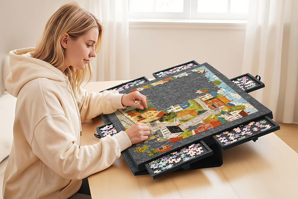 Foldable Puzzle Board Felt Mat, Suitable for Up to 1000pcs, Comes with 6 Drawers