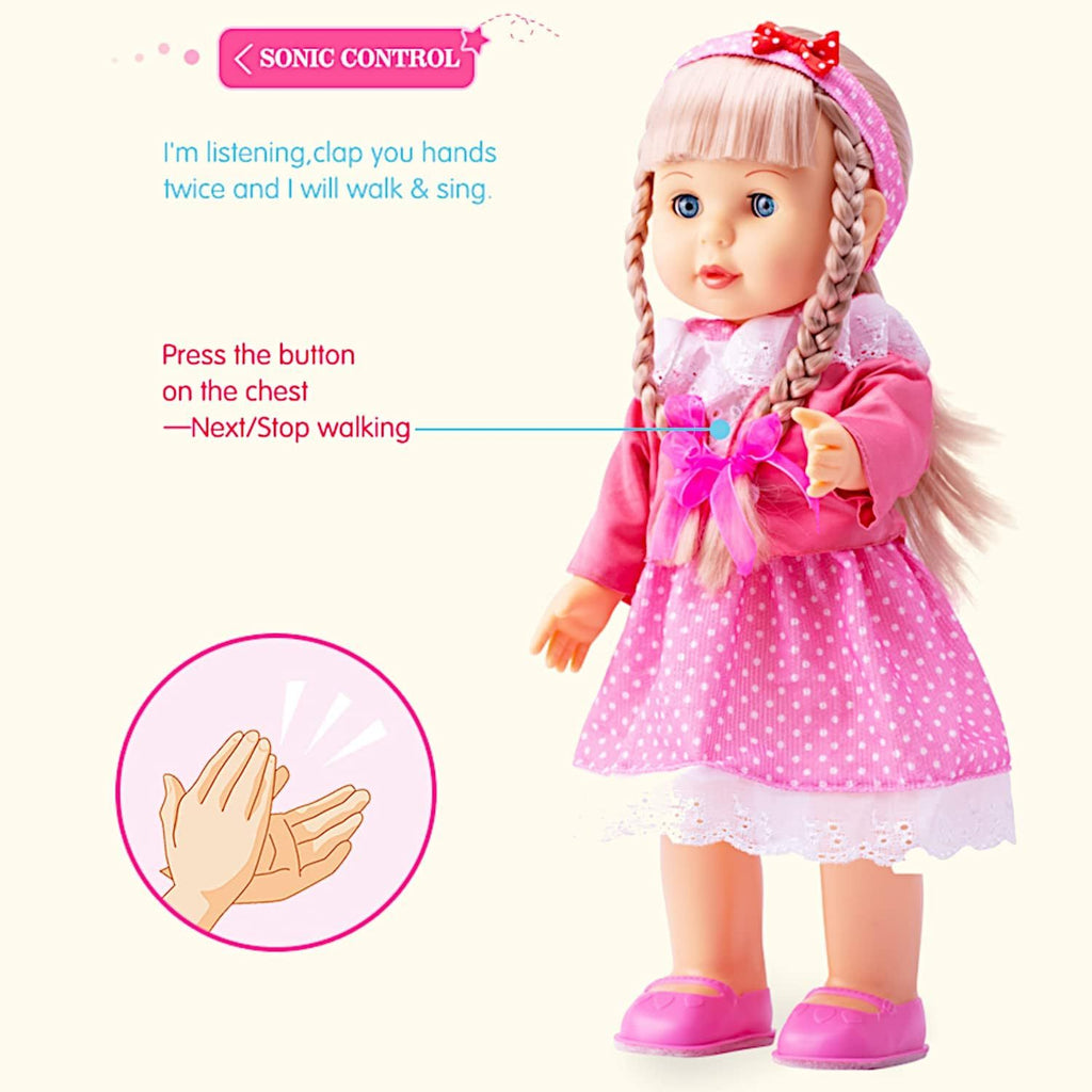 12" Princess Walking Doll Interactive Vinyl Toy Baby Sonic Control Cuddly Girl Singing Talking Blonde Fashion Beauty with Blinking Eyes