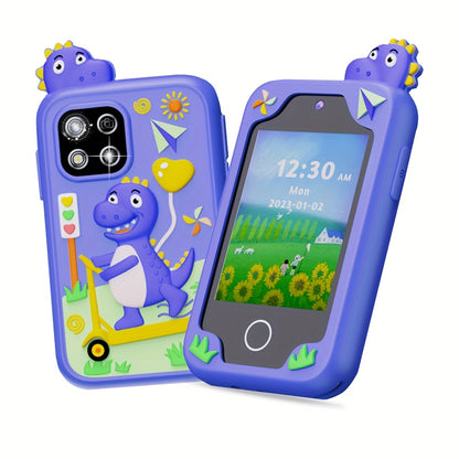 Fun Explorer Phone - 8GB HD Touchscreen Dual Camera Cell Phone With Dinosaur Design, Kids Toy Phone, Educational Travel Toy, Birthday Halloween Christmas Gift For Boys And Girls