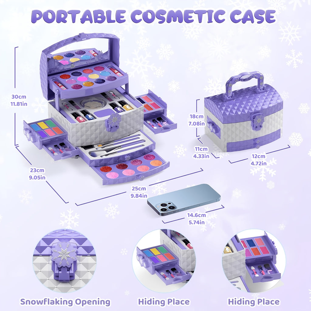 58pcs Kids Makeup Set for Girls Ages 3-12 Non Toxic Washable Pretend Play Makeup Kit with Brushes and Case, Real Little Girl Toys Birthday Christmas Gift