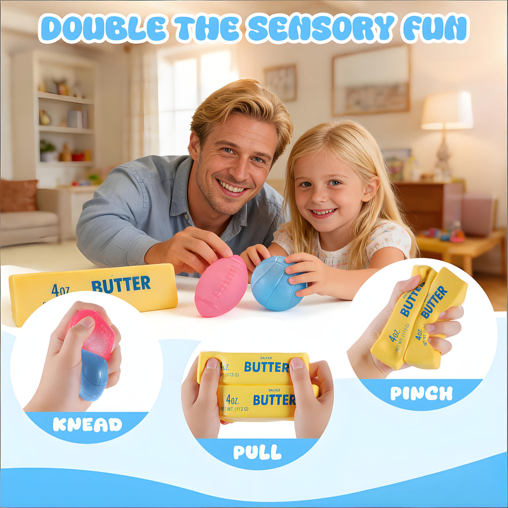 Squishy Stress Ball And Slow-Rising Butter Squishy Fidget Toys Set - 4-Pack Ultra-Soft Sensory Toys, Cute Pack for Kids And Adults, Desk Toy, Party Favors, And Gift Ideas