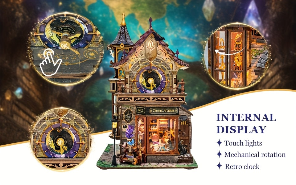 DIY Wood Building Bookhouse with Mechanical Movements - Compatible for Dollhouses, Miniature Model Building with Wood, Mechanical Link System Suitable for Collectors, Christmas/Thanksgiving Gift for &